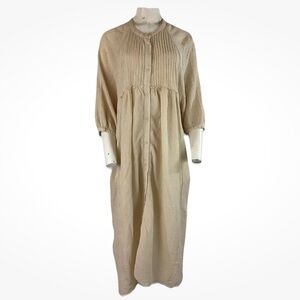 Oak Fort Sz XL Boho Peasant Minimalist Oversized Maxi Shirt Dress Beige